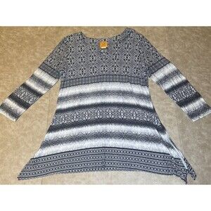 Ruby Rd Ladies Tunic Top Blouse Black And White Size Small 3/4 Sleeve